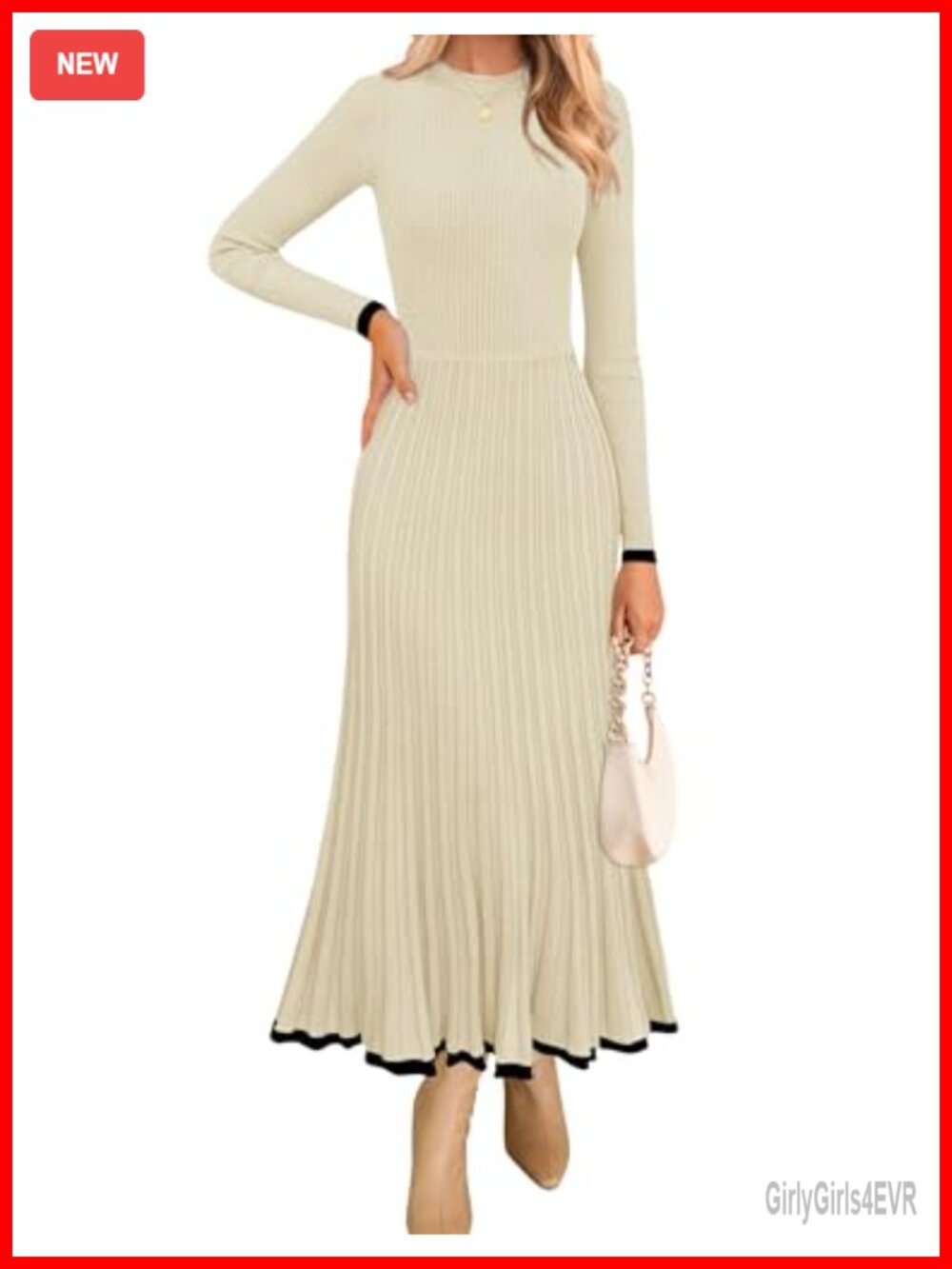 Ribbed Knit Long Sleeve Crewneck Sweater Maxi Dress